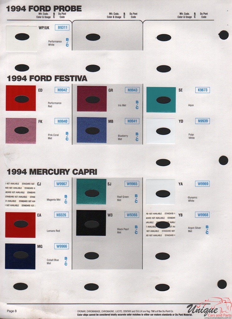 1994 Ford Paint Charts Probe Festva Mercury Paint Charts DuPont 2